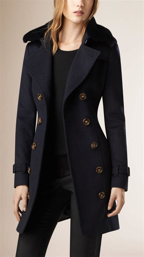 burberry wool cashmere trench coat with fur collar|Burberry cashmere kensington trench coat.